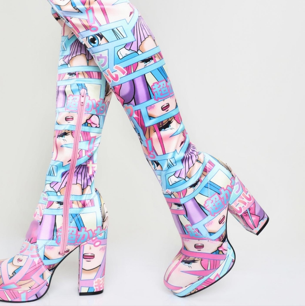 Dolls Kill Sugar Thrill Cosmic Scene Cutie Thigh High Boots